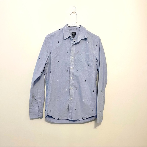 J.Crew Factory Flex Chambray Denim Long Sleeve Sailboats Button Down 14-14.5 SM - Picture 3 of 7